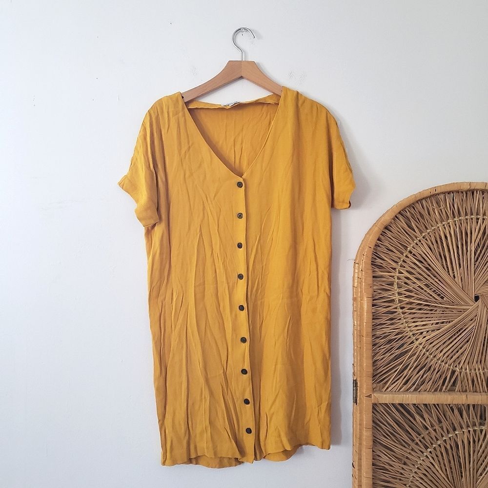 Madewell Button Down Mini Shirt Dress Yellow XS